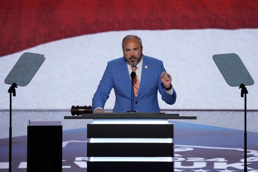 Joe Gruters delivers remarks during the first day of the Republican National Convention in Milwaukee on July 15, 2024.