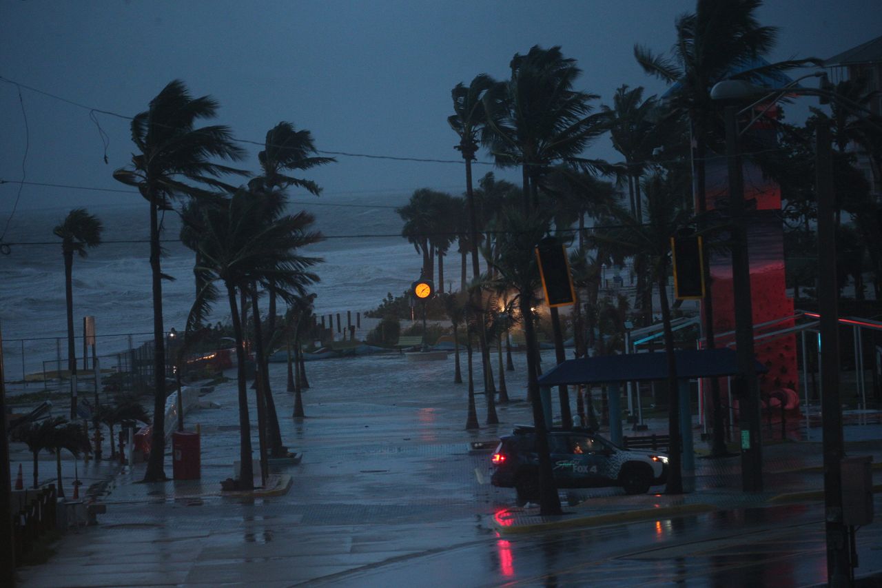 Streets in Fort Myers Beach are flooded as Hurricane Helene passes on September 26.