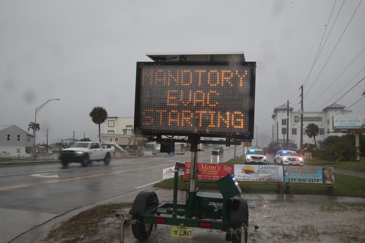 Scenes from Fort Myers Beach as Hurricane Milton approaches on Monday, Oct. 7, 2024. Fort Myers Beach and Sanibel Island are under mandatroy evacuation orders.