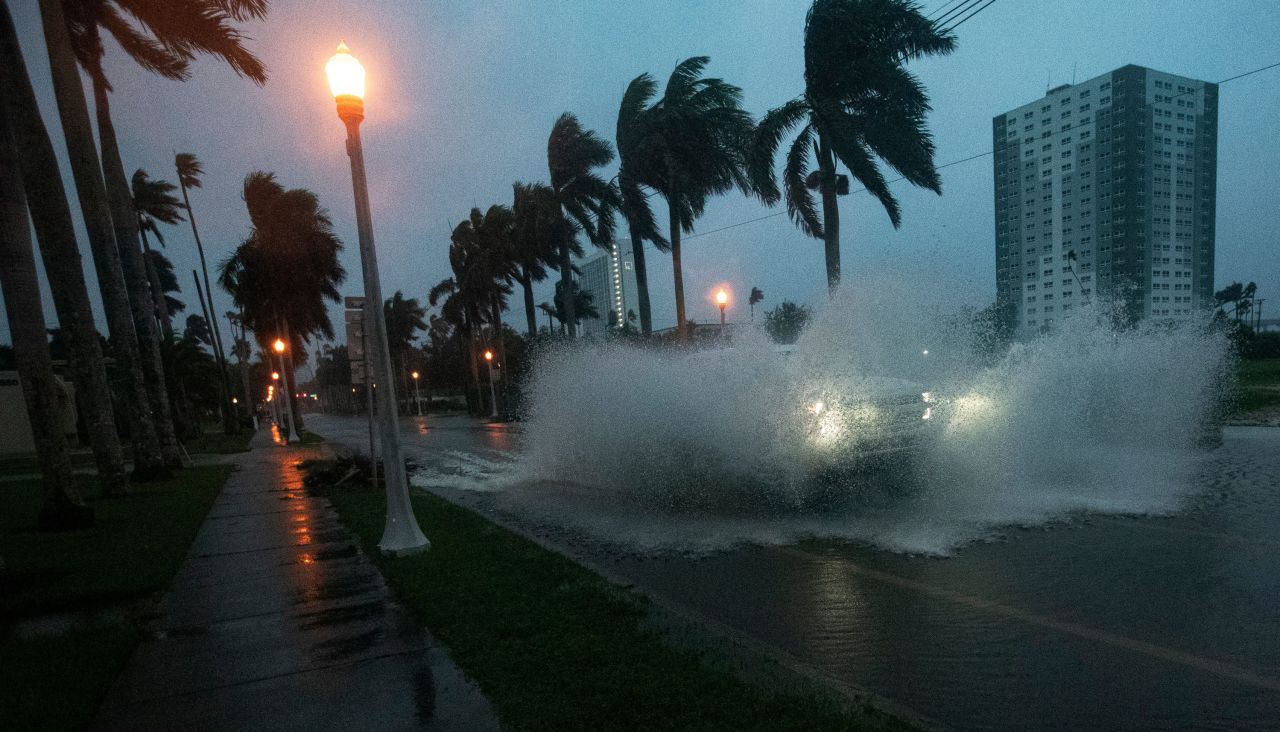 First Street in downtown Fort Myers floods as Hurricane Milton passes through Wednesday.