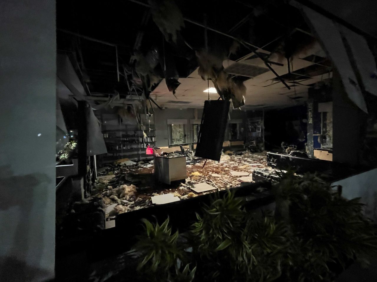 Damage caused by a possible tornado from the outer bands of Hurricane Milton is seen on Wednesday in Cocoa Beach, Florida.