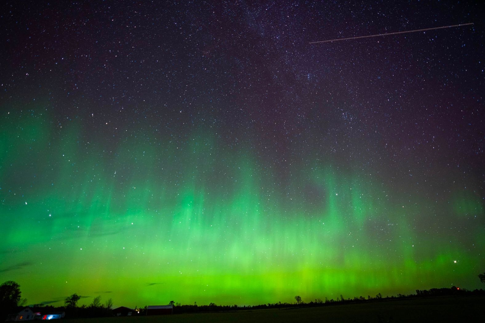 The northern lights are seen north of Crandon, Wisconsin, on Monday.