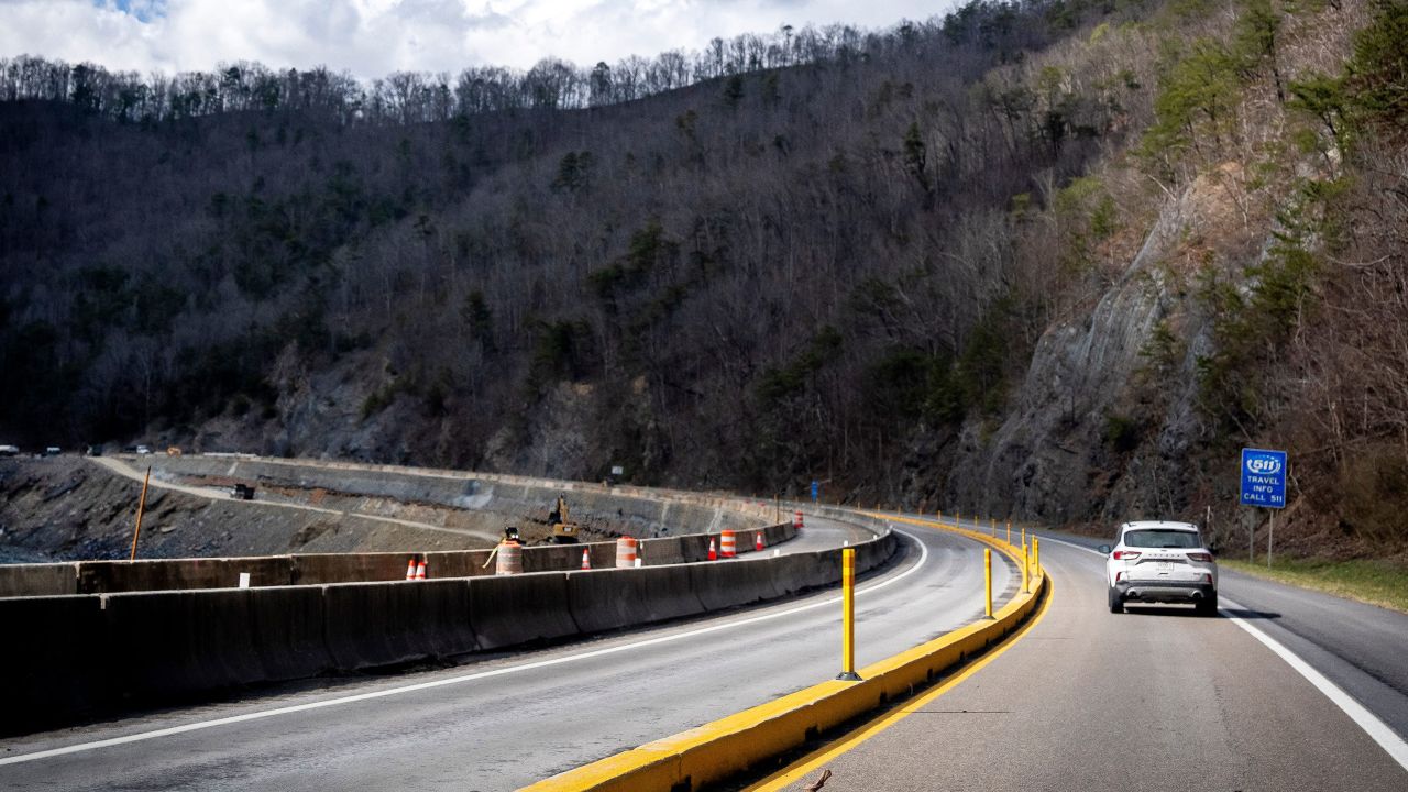 A view of the newly reopened section of Interstate 40 from the westbound lane just past the Tennessee and North Carolina state line is pictured on Thursday.