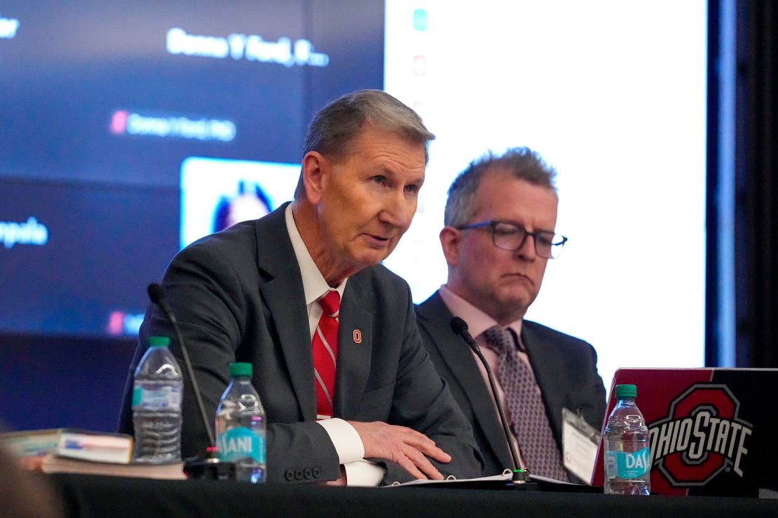 Ohio State University President Ted Carter announced the changes to two campus offices focused on diversity, equity and inclusion and the elimination of more than a dozen staff positions during a university meeting on February 27 in Columbus.