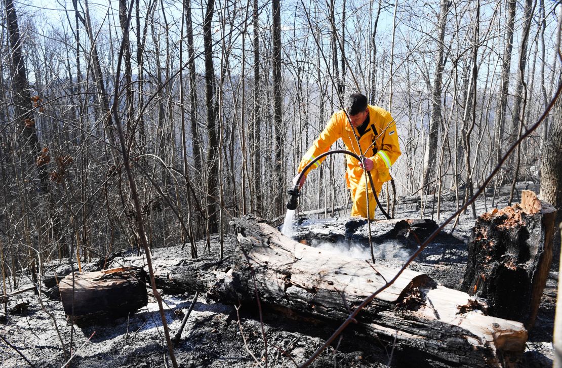 Fire damage is seen near Saluda, North Carolina, about 10 miles from the South Carolina border.