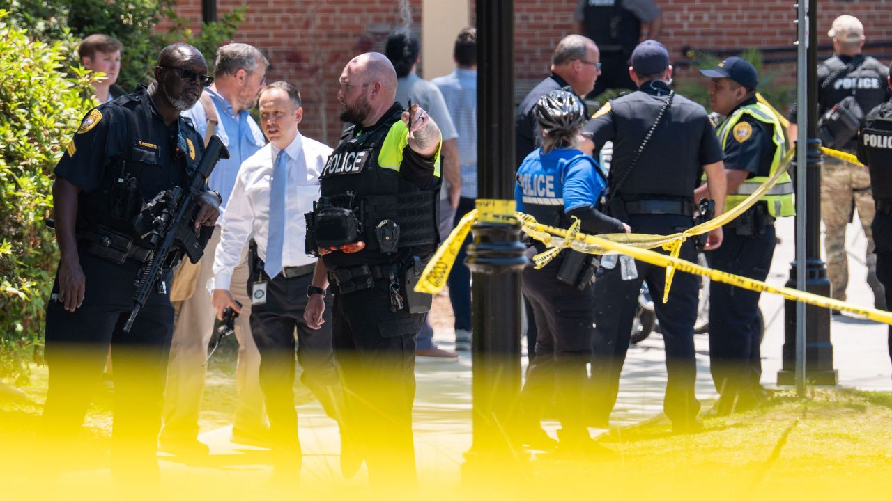 Local and state law enforcement agencies work the scene of an active shooter on the campus of Florida State University on Thursday, April 17, 2025.