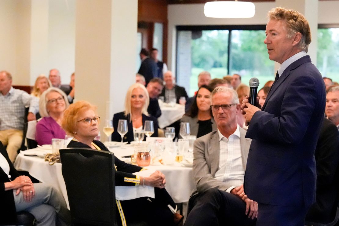 Sen. Rand Paul speaks during a Republican Party of Iowa event May 29, 2025 at Elmcrest Country Club in Cedar Rapids, Iowa.