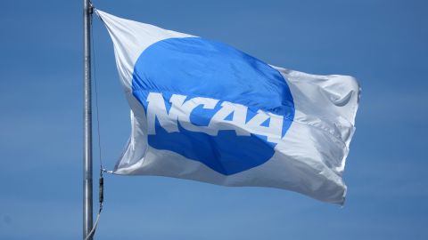 A NCAA logo flag at the NCAA Track and Field Championships at Hayward Field in Eugene, Oregon on June 10, 2025.