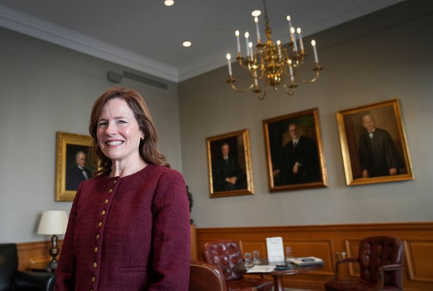 Supreme Court Justice Amy Coney Barrett photographed in the United States Supreme Court Lawyers' Lounge in Washington, D.C., on Sept. 3, 2025.