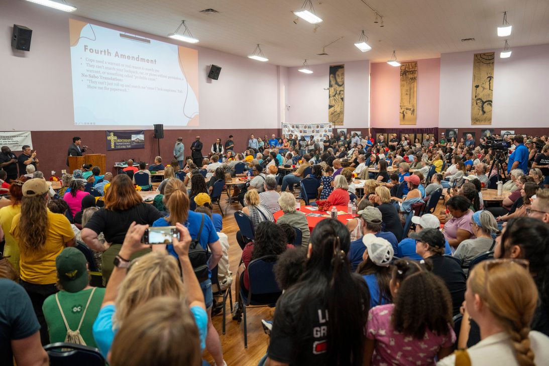 Hundreds attend a community service in support of Des Moines Public Schools Superintendent Ian Roberts at Corinthian Baptist Church in Des Moines, Iowa, on Friday.