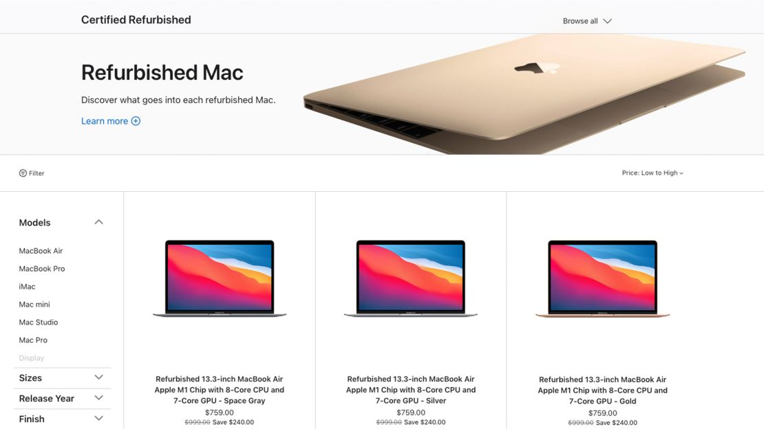 Screenshot of apple refurbished store