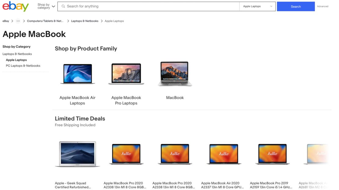 screenshot of ebay apple macbook
