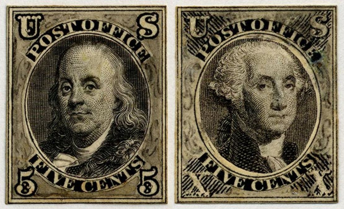 These two United States postage stamps, showing Benjamin Franklin and George Washington, became valid for use on July 1, 1847.