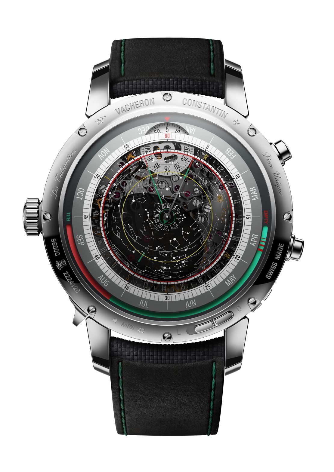 With its grey metallization and restrained color palette, the reverse side is reminiscent of a gauge on a car dashboard.