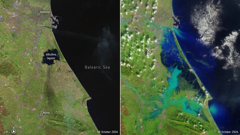 Parts of Spain appear to merge with the sea after historic rain in before-and-after images | CNN