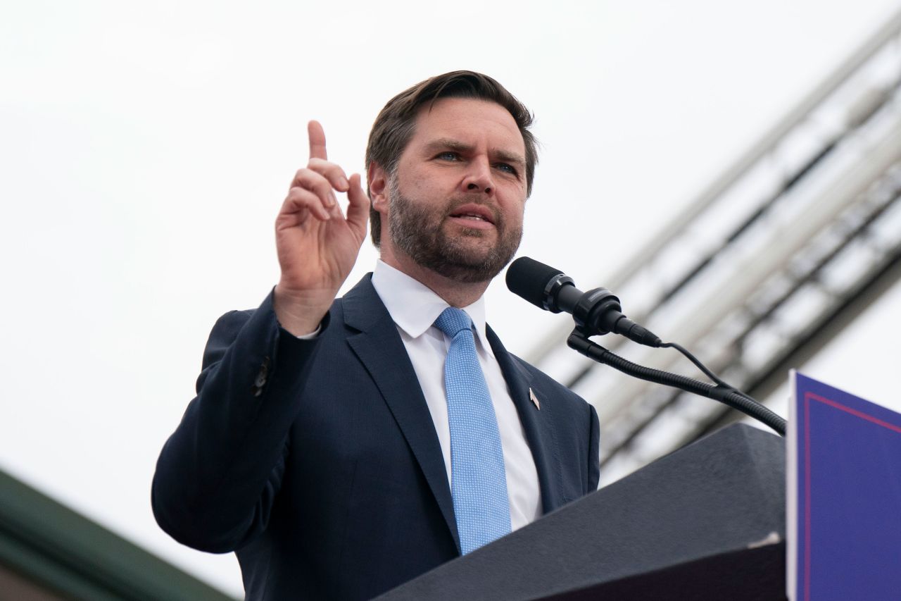 Republican vice presidential candidate JD Vance speaks at a campaign rally in Selma, North Carolina, on Friday.