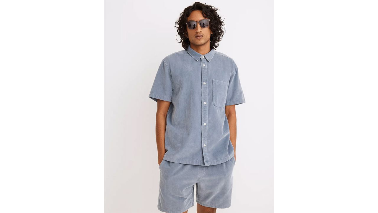 Variegated Corduroy Easy Short-Sleeve Shirt and 6 1/2” Variegated Corduroy Shorts