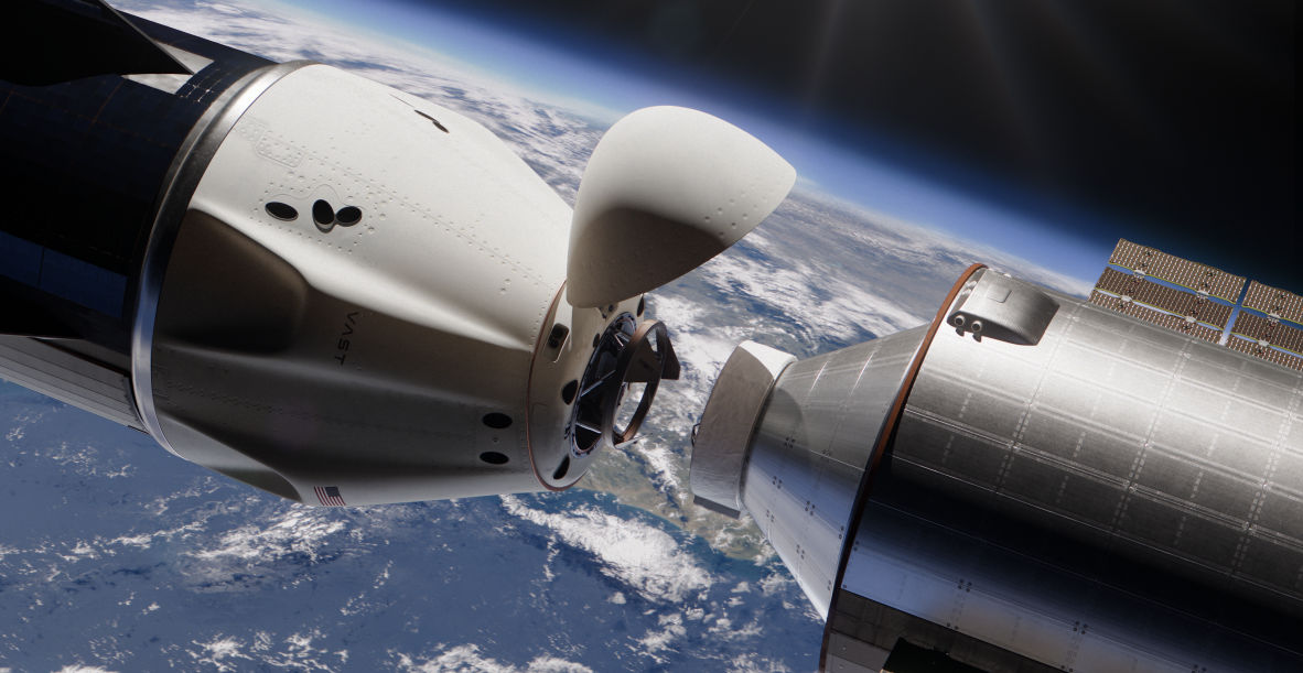 Haven-1 is a single-module space station, and would dock with SpaceX’s Dragon spacecraft, as shown in this rendering, to ferry astronauts between Earth and orbit.