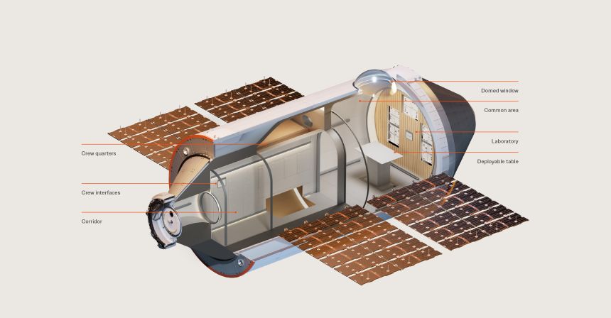 The interior of Haven-1. The single-module space station has a diameter of 4.4 meters<br />(14.7 feet) and a habitable volume of 45 cubic meters (1,500 cubic feet).