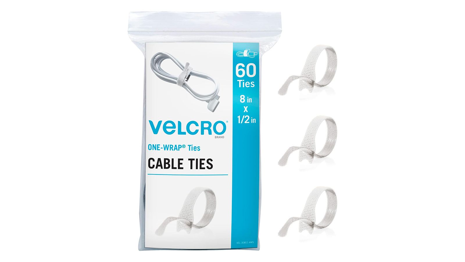Velcro Brand Eco Collection Strips 2 1/2in x 3/4in. White. 8 ct