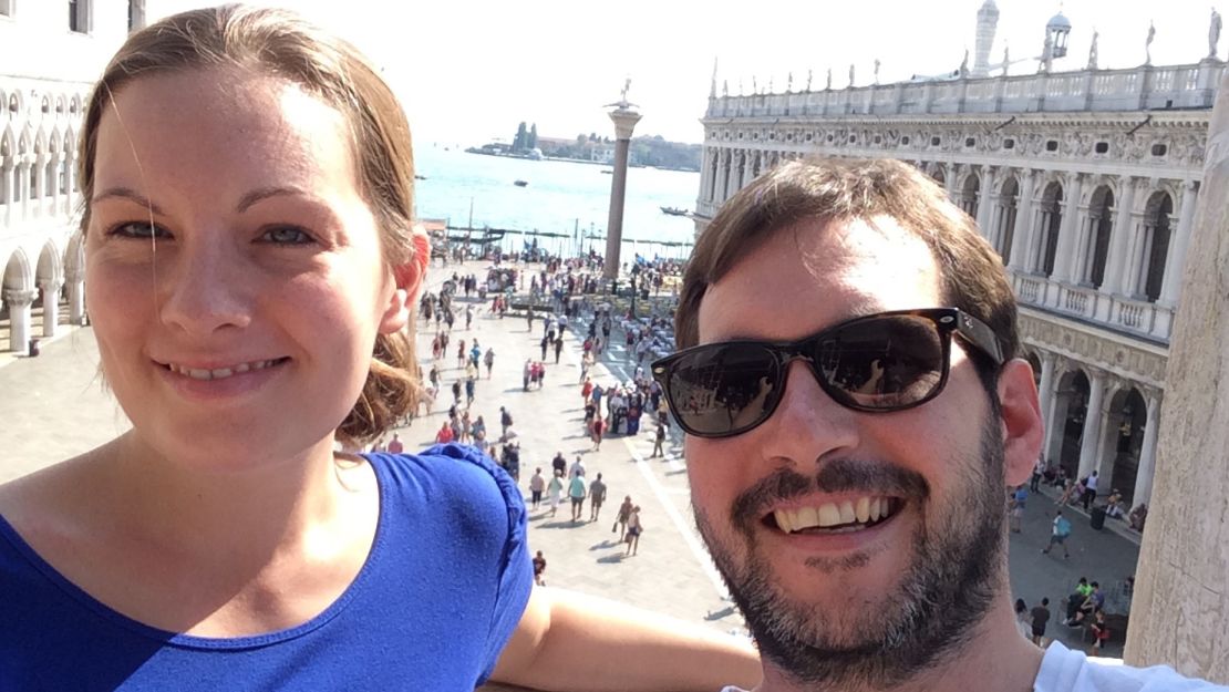 Saphia and Sylvain on their Honeymoon in Venice, Italy. The couple still love traveling together.