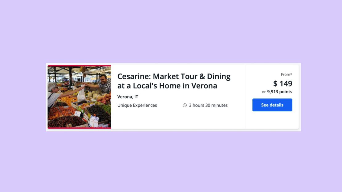 A screenshot of a cooking class in Verona on the Chase Ultimate Rewards travel portal