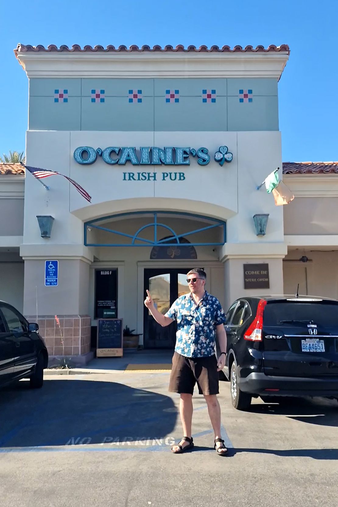 Dalton visits O'Caine's Irish Pub in Palm Springs, California.