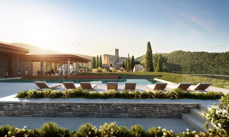 Luxury awaits in the foothills of “the green heart of Italy,” with Six Senses Antognolla set to open a resort and residential community, pictured here in a rendering, in the central region of Umbria.