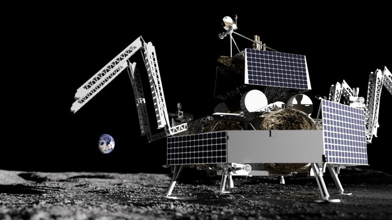 Five of Shakti’s paintings will be included in the Codex Polaris time capsule, which will be launched via a SpaceX Falcon Heavy rocket onboard the Astrobotic Griffin lunar lander (pictured here in a rendering) in February 2025. The lunar lander will be carrying NASA’s VIPER rover as its main payload.