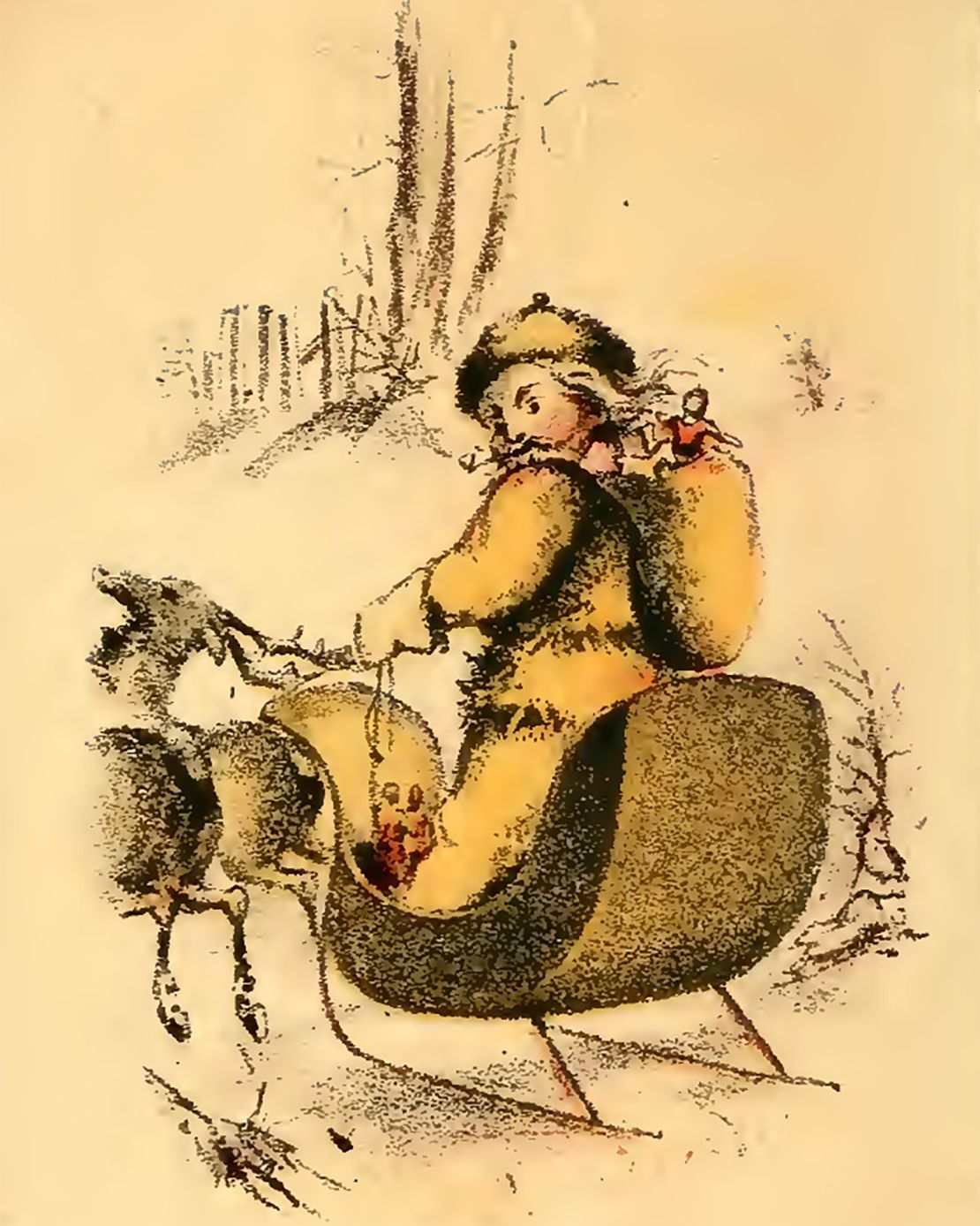 St. Nicholas in yellow in an illustrated version of Moore's poem.