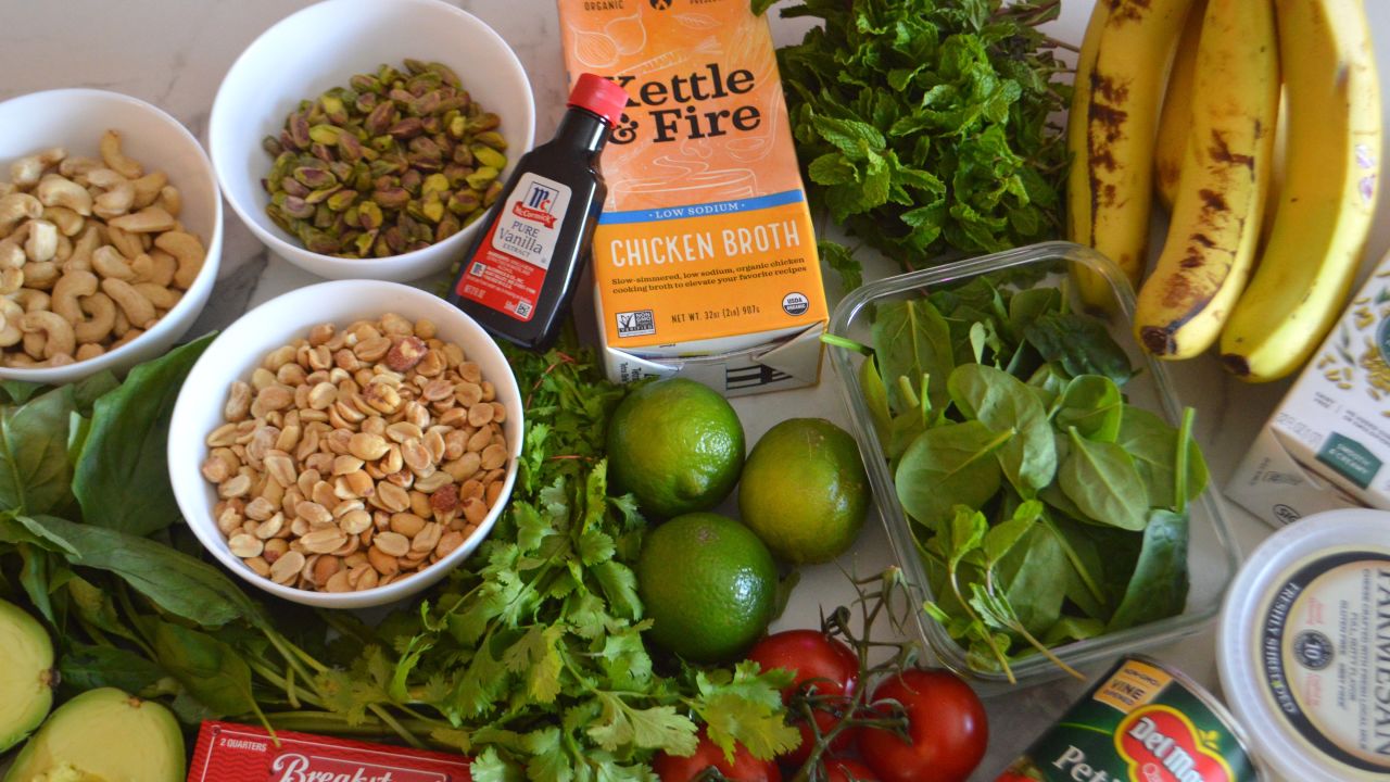 Groceries laid out on table 