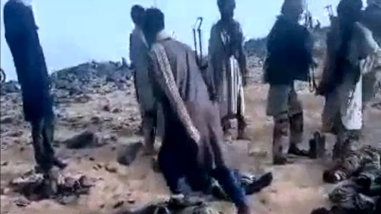 A frame taken by a video posted to Telegram shows the scene after dozens of Russian Wagner mercenaries were killed in an ambush in Mali