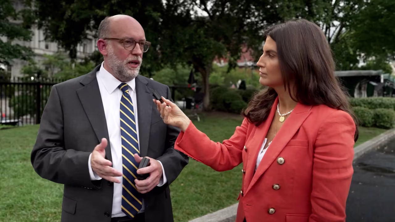 President Donald Trump’s budget chief Russ Vought speaks with CNN’s Kaitlan Collins at the White House on Tuesday.