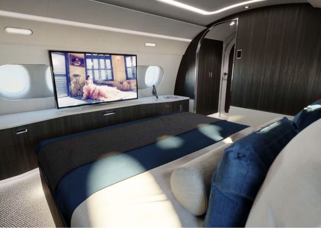 “It’s an abundance mindset,” says Budah, of Dubai’s outlook. Pictured, the master bedroom of an Airbus ACJ TwoTwenty, a plane that's part of the Voyex fleet.