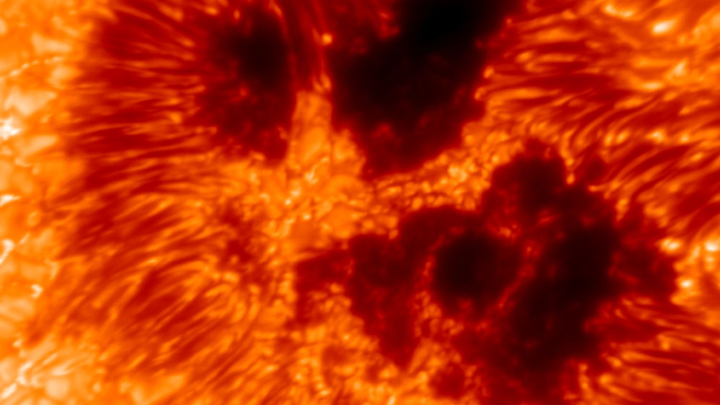 A close-up of the sun's surface from the National Science Foundation’s Daniel K. Inouye Solar Telescope shows magnetic activity around a cluster of sunspots.