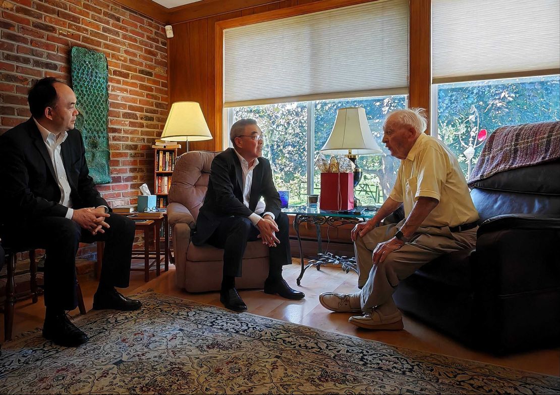 Huang Ping, the Consul General of China in New York, revisits Flying Tiger veteran Jack Goodrich and his family in Pennsylvania on September 3, 2024.