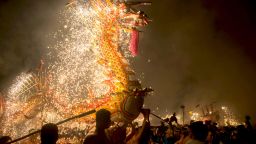 Chinese entertainers perform a fire dragon dance to celebrate the Lantern Festival in Puzhai town, Fengshun county, Meizhou city, south China's Guangdong province, February 19, 2019.
