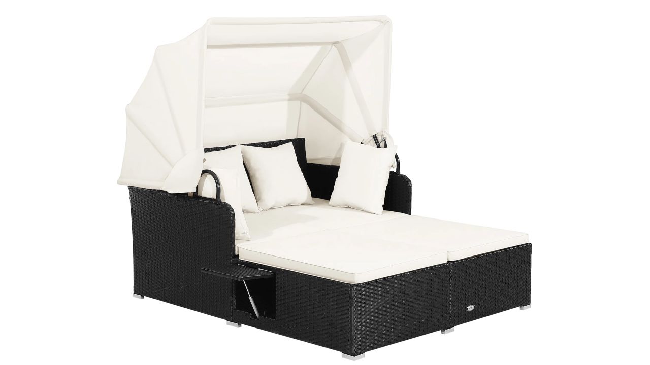Wade Logan Ardelis Outdoor Chaise Lounge With white Cushions and black wicker