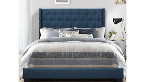 Standard low profile bed upholstered with Greyleigh Aadvik