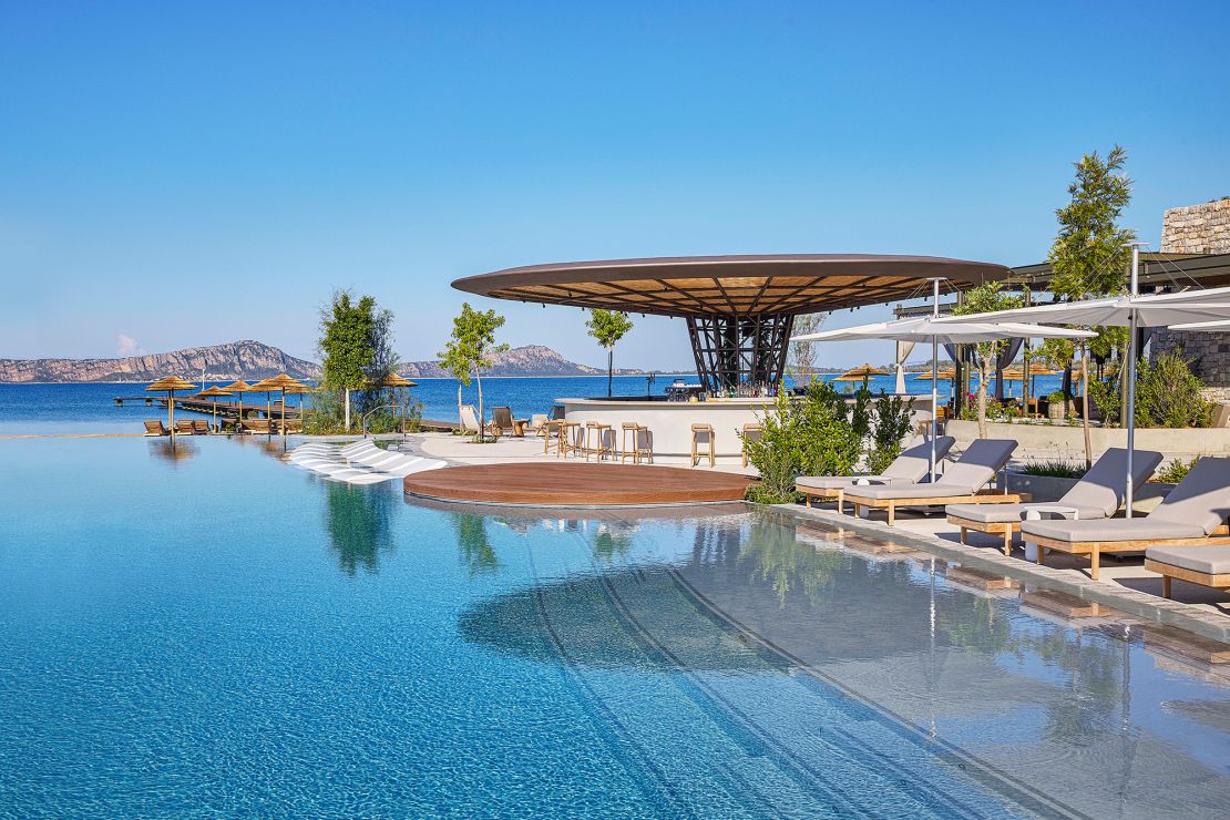 The pool at the W Costa Navarino makes the most of its stunning setting.