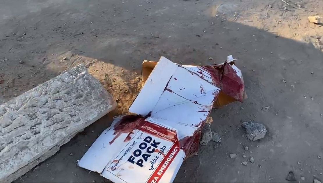 A bloodied aid box found at the scene with the writing "Ummah Welfare Trust" provided a clue as to one of the aid organizations behind the delivery on February 29.