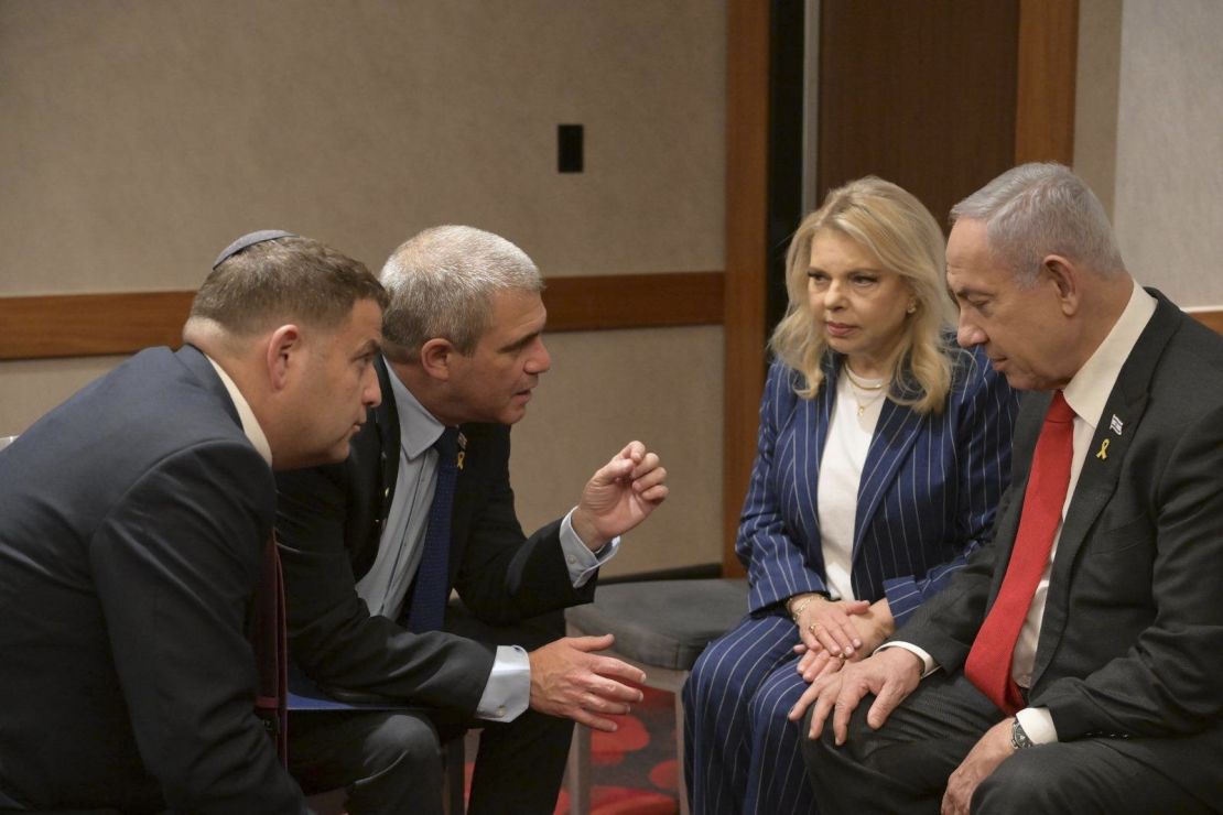 Benjamin Netanyahu meets with family members of US hostages, in Washington, DC, July 22, 2024.