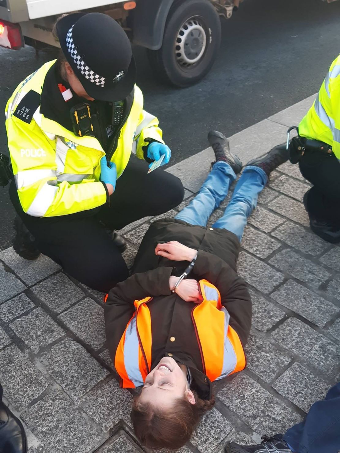 Cressida Gethin being arrested by London police at a Just Stop Oil demonstration in London in November 2023. The then 21-year old was charged with wilfully obstructing a highway and remanded in prison for 23 days.