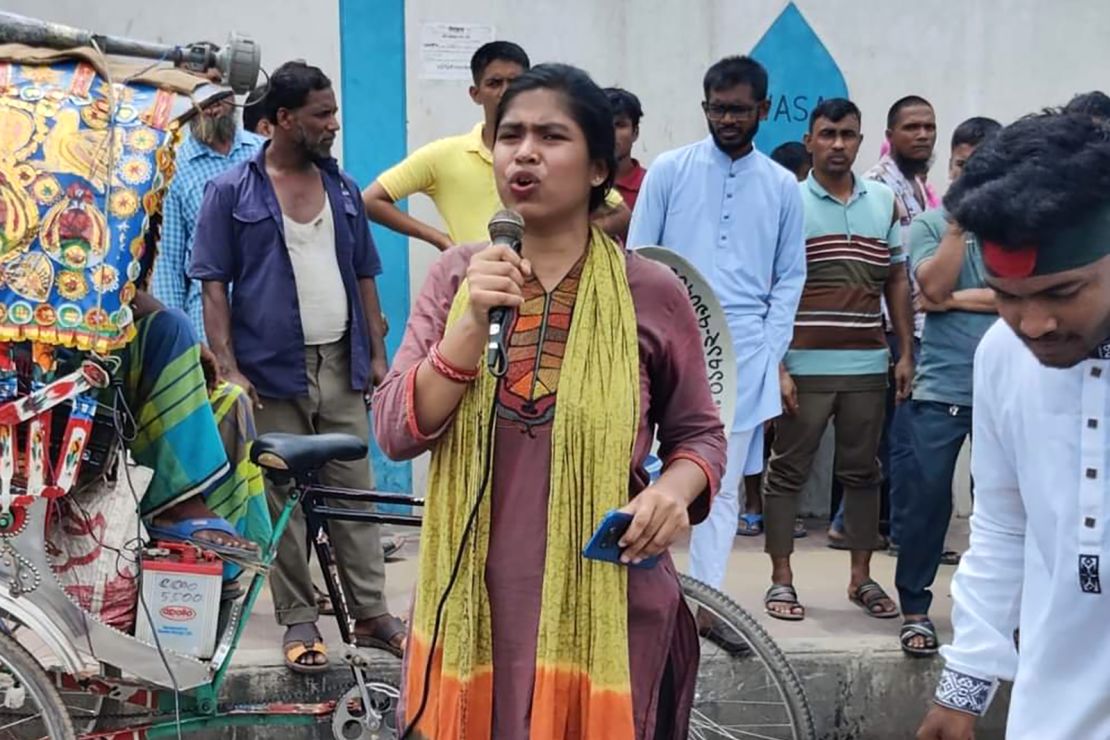 Nazifa Jannat participates in a protest in Dhaka, Bangladesh.