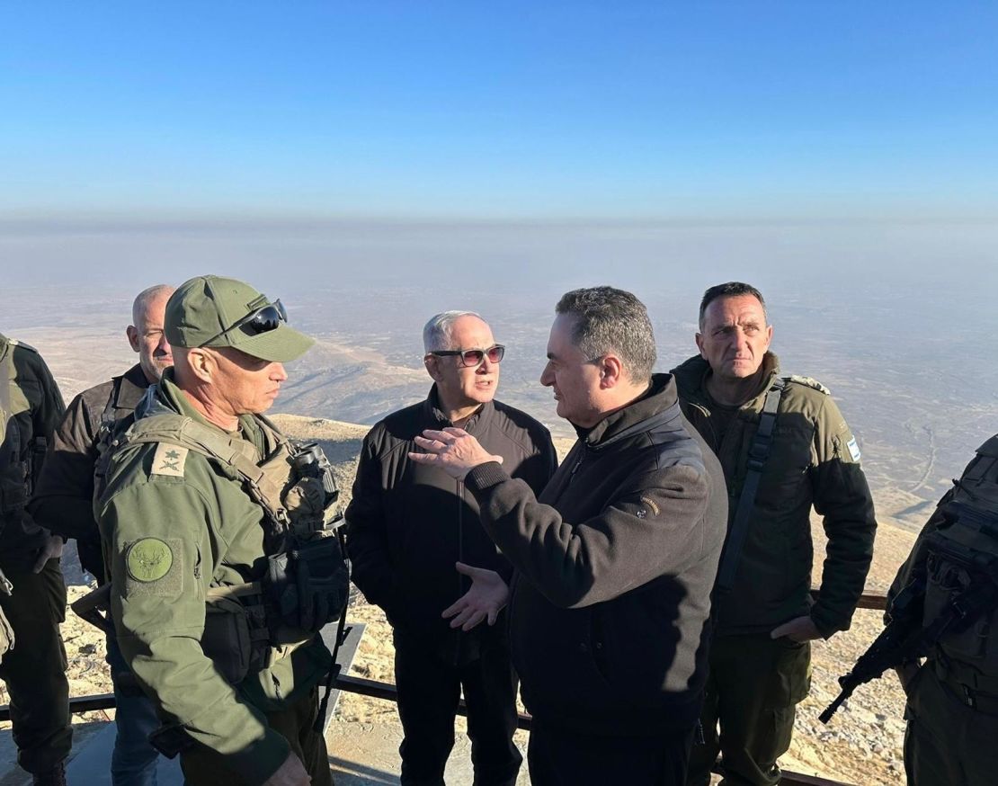 Netanyahu is pictured on Mount Hermon in southern Syria, whose summit was captured by Israeli forces after the fall of Bashar al-Assad.