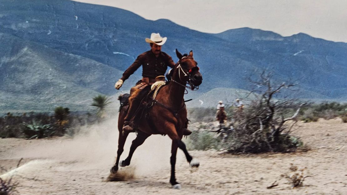 César Santos Santos, César's father horseback riding at the ranch that now occupies Hofusan.