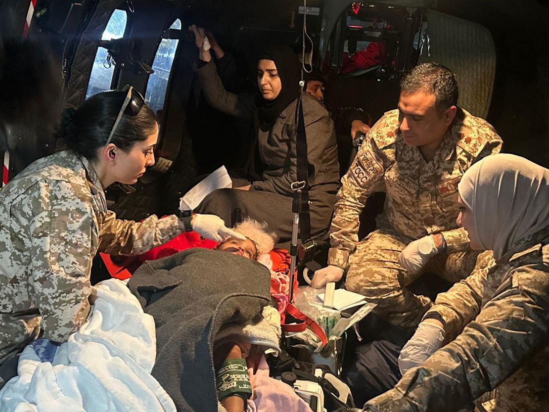 Habiba (center) was medically evacuated from Gaza by the Jordanian military on Monday, in a special mission after Israel had repeatedly delayed her evacuation.