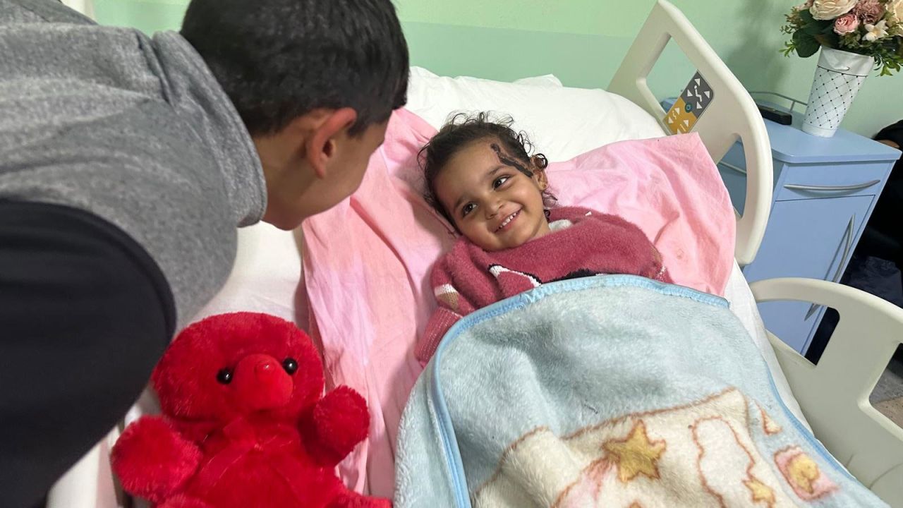 Two-year-old Palestinian toddler Habiba al-Askari (right) with her brother, Soheib (left) at the Queen Rania Al Abdullah Hospital for Children, in Amman, Jordan, on February 3.