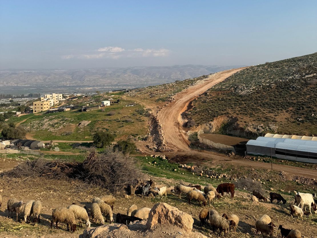 A new road developed by the Israeli military around the Palestinian village of Bardala.