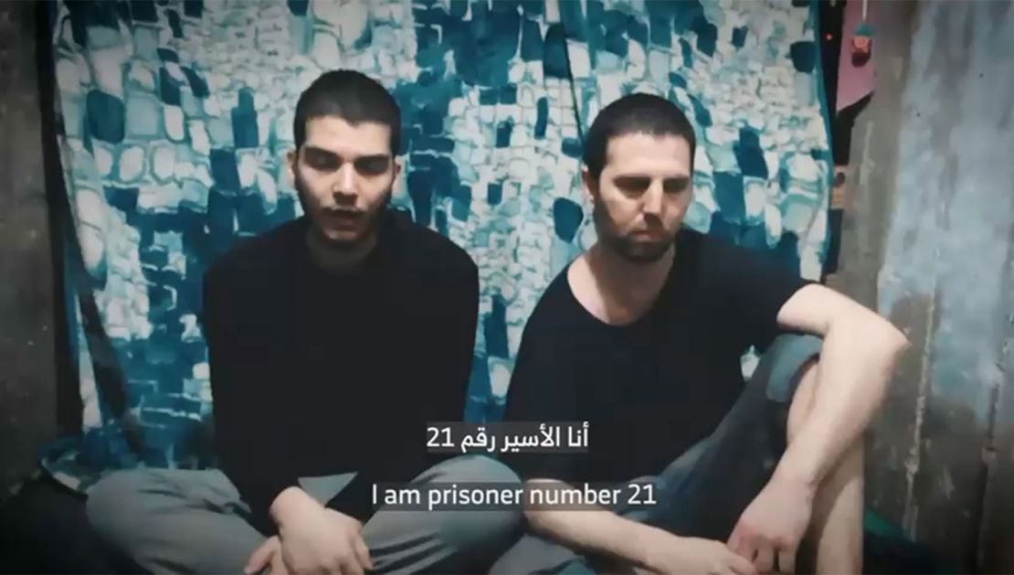 A screen grab from a Hamas propaganda video shows hostages Elkana Bohbot and Yosef-Chaim Ohana.